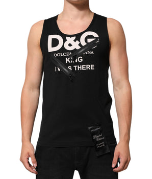 Dolce &amp; Gabbana Black Cotton Sleeveless Tank Top DG Logo Men T-Shirt