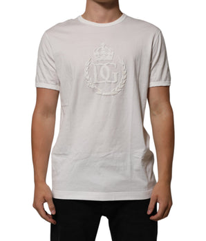 Dolce &amp; Gabbana White Cotton DG Crown Embossed Men T-Shirt