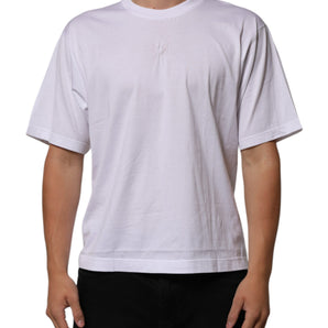 Dolce & Gabbana White Cotton Logo Patch Crew Neck Men T-shirt