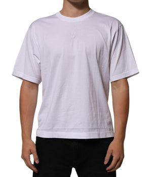 Dolce &amp; Gabbana White Cotton Logo Patch Crew Neck Men T-shirt