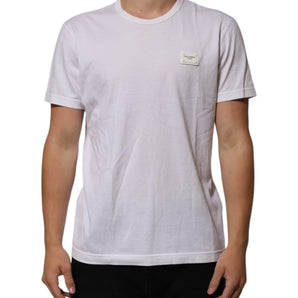 Dolce & Gabbana White Cotton Logo Patch Crew Neck Men T-shirt