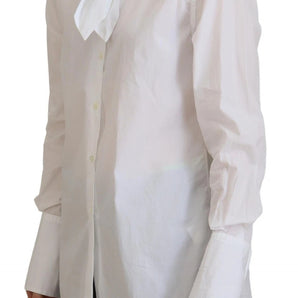 Dolce & Gabbana White Cotton Collared Long Sleeves Formal Top