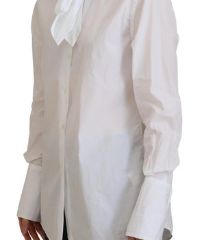 Dolce &amp; Gabbana White Cotton Collared Long Sleeves Formal Top