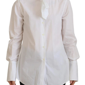 Dolce & Gabbana White Cotton Collared Long Sleeves Formal Top