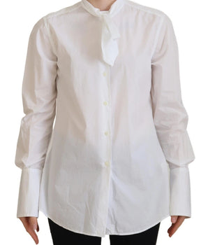 Dolce &amp; Gabbana White Cotton Collared Long Sleeves Formal Top