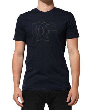 Dolce &amp; Gabbana Dark Blue Cotton DG Logo Print Men's Top T-shirt