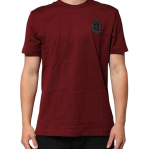 Dolce & Gabbana Bordeaux Red Cotton Crest Logo Patch T-Shirt