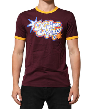 Dolce &amp; Gabbana Burgundy Cotton DG Super King Logo T-Shirt