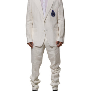 Dolce & Gabbana Light Cream Linen Embroidered 2 Piece Suit