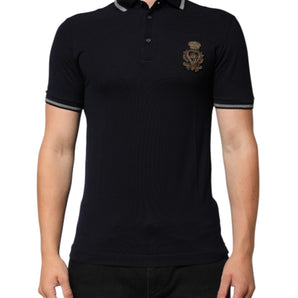 Dolce & Gabbana Navy Blue Cotton Crown Crest Logo Men T-Shirt