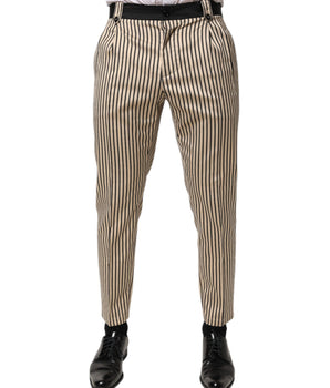 Dolce &amp; Gabbana Beige Black Striped Cotton Slim Fit Pants