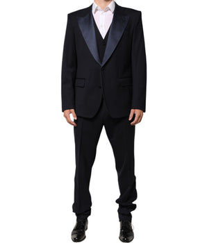 Dolce &amp; Gabbana Black 3-Piece Wool Silk Blend Suit SICILIA