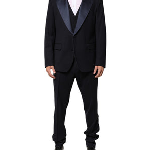 Dolce & Gabbana Black 3 Piece Wool Silk Blend Suit SICILIA