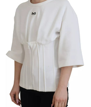 Dolce &amp; Gabbana White Cotton Corset Stretch Top T-Shirt