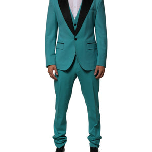 Dolce & Gabbana Cyan 3 Piece Wool Silk Blend Suit SICILIA
