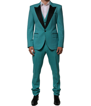 Dolce &amp; Gabbana Cyan 3-Piece Wool Silk Blend Suit SICILIA