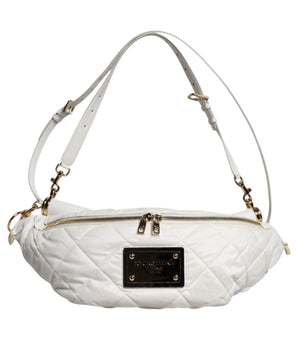 Dolce &amp; Gabbana White Quilted Logo 90's Sicily Belt Waist Fanny Pack Bag
