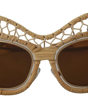 Dolce &amp; Gabbana DG2159B Beige Gold Straw Butterfly Crystals Sunglasses