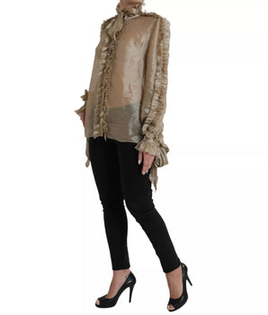 Dolce &amp; Gabbana Gold Ascot Collar Ruffles Blouse Top