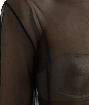 Dolce &amp; Gabbana Black Mesh Turtleneck Sheer Blouse Top