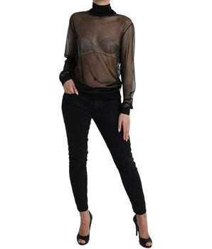 Dolce &amp; Gabbana Black Mesh Turtleneck Sheer Blouse Top