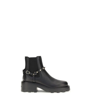 Valentino Garavani Black Calf Leather Bos Taurus Ankle Boots