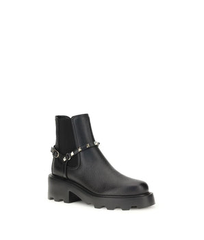Valentino Garavani Black Calf Leather Bos Taurus Ankle Boots