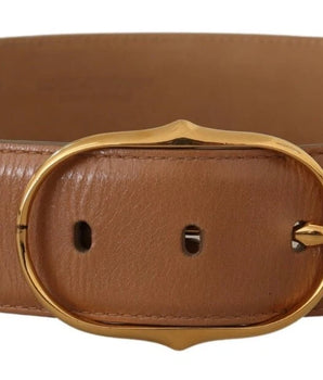 Costume National Brown Leather Gold Metal Oval Buckle Belt