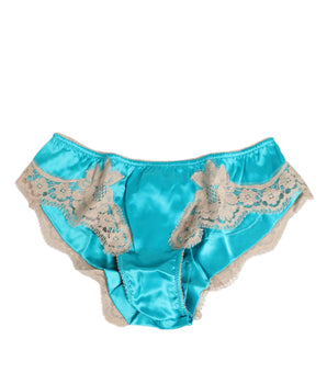 Dolce & Gabbana Blue Silk Satin Lace Trim New Slip Underwear