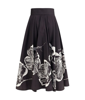 Sara Roka Black Polyester Midi Skirt