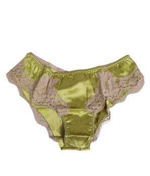 Dolce & Gabbana Green Silk Satin Lace Trim New Slip Underwear