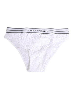 Dolce & Gabbana White Lace Slip Brief Logo Waistband Underwear