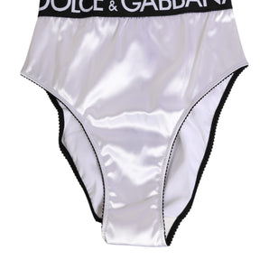 Dolce & Gabbana White Satin High-Waist Black Logo Women Underwear