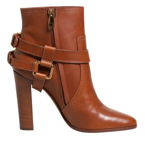 Dolce & Gabbana Brown Leather DG Logo Buckle Ankle Boots Shoes
