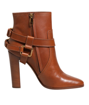 Dolce & Gabbana Brown Leather DG Logo Buckle Ankle Boots Shoes
