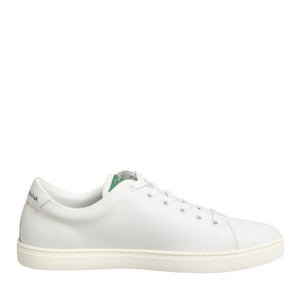 Dolce & Gabbana White Leather Rose Embroidery Low-Top  Shoes