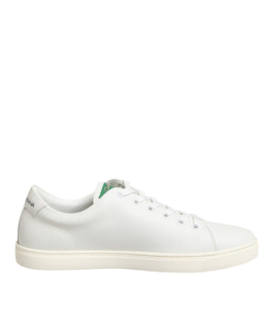 Dolce & Gabbana White Leather Rose Embroidery Low-Top  Shoes