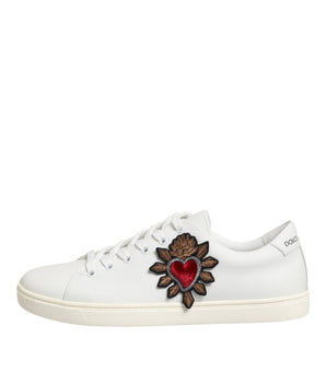 Dolce &amp; Gabbana White Leather Sacre Heart Patch Sneakers Shoes