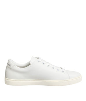 Dolce &amp; Gabbana White Leather Sacre Heart Patch Sneakers Shoes