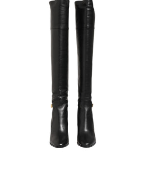 Dolce & Gabbana Black Leather Over-The-Knee DG Boots  Shoes