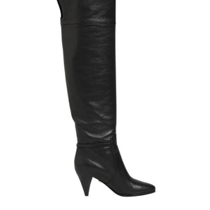 Dolce & Gabbana Black Leather Over-The-Knee DG Boots  Shoes