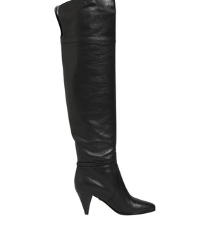 Dolce & Gabbana Black Leather Over-The-Knee DG Boots  Shoes