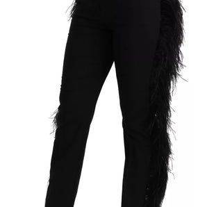 Dolce & Gabbana Black Feather Straight High Waist Pants