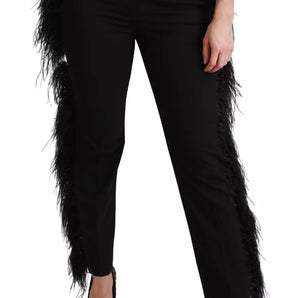 Dolce & Gabbana Black Feather Straight High Waist Pants