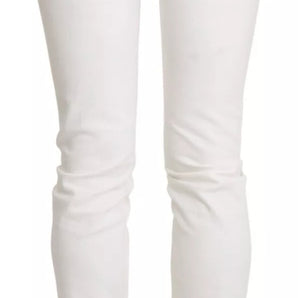 Just Cavalli White Cotton Slim Fit Mid Waist Skinny Trouser Jeans