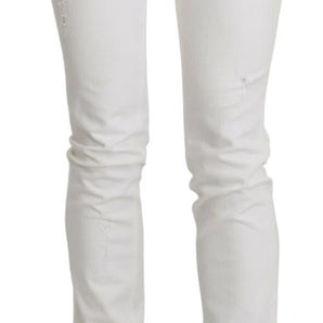 Just Cavalli White Cotton Slim Fit Mid Waist Skinny Trouser Jeans