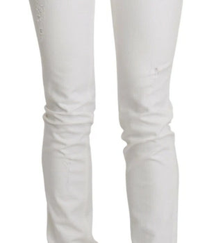 Just Cavalli White Cotton Slim Fit Mid Waist Skinny Trouser Jeans