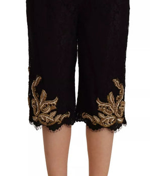 Dolce &amp; Gabbana Black Lace Gold Baroque SPECIAL PIECE Shorts