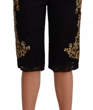Dolce &amp; Gabbana Black Lace Gold Baroque SPECIAL PIECE Shorts