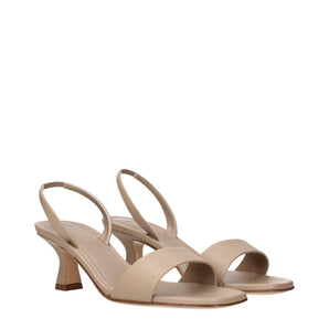 3Juin Beige Leather Flat Sandals